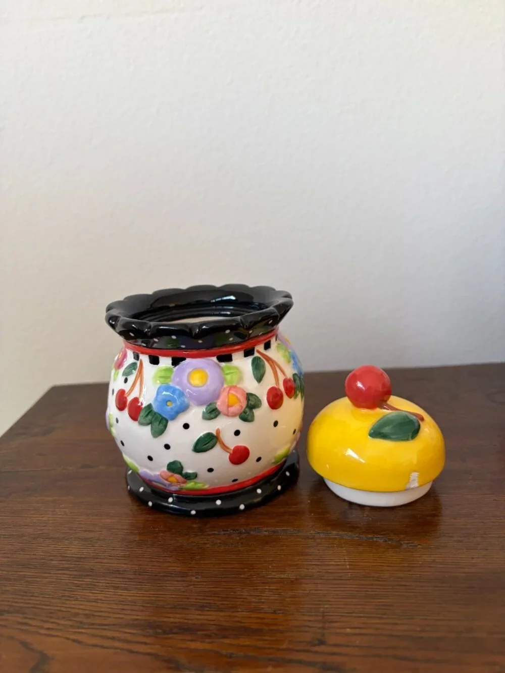Mary Engelbreit Oh So Breit Teapot Creamer Sugar Set, Cherries and Flowers